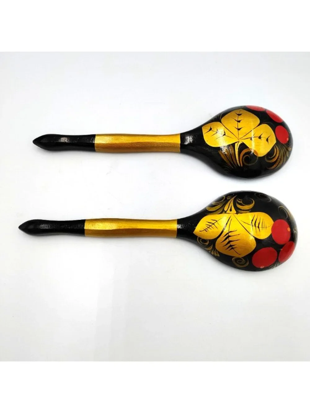 Hand Painted Wooden Serving Spoon Set Khokhloma Style Red Berries Folk Art Pair